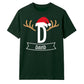 Santa Antlers Custom Name Monogram Christmas Unisex T-Shirt