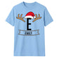 Santa Antlers Custom Name Monogram Christmas Unisex T-Shirt