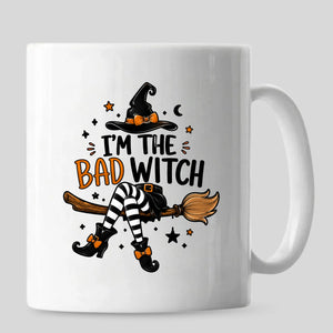 Sassy striped stockings witch quote ceramic Halloween Mug