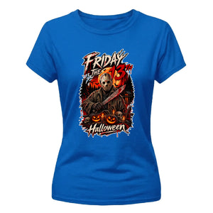Scary horror hockey mask graphic Halloween ladies t-shirt