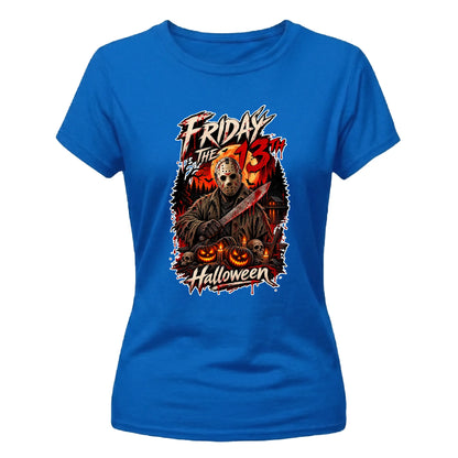 Scary horror hockey mask graphic Halloween ladies t-shirt