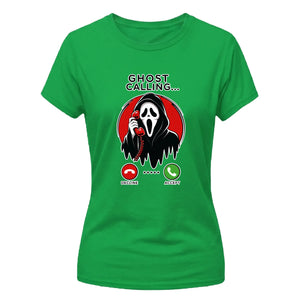 Scary phone call ghost face print Halloween Ladies t-shirt