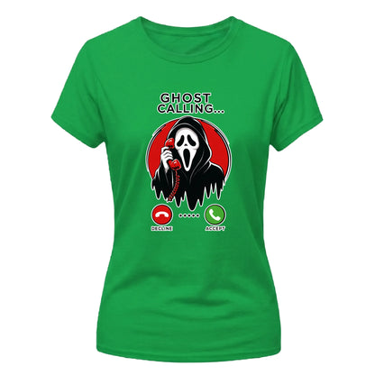 Scary phone call ghost face print Halloween Ladies t-shirt
