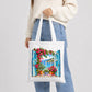 Scenic coastal window view with vibrant flowers cotton Tote Bag