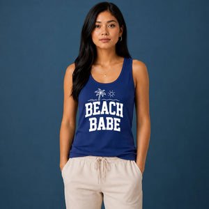 Simple Beach Babe Palm Tree Summer Print Ladies Tank Top