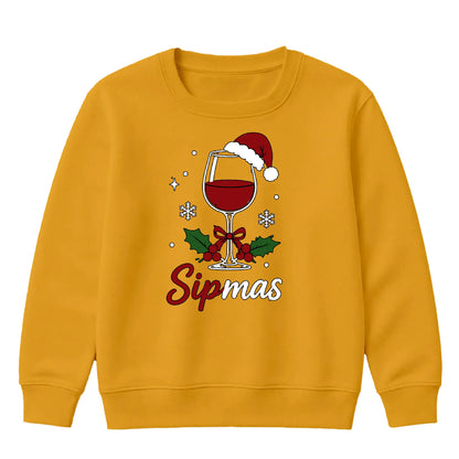 Sipmas Santa Hat Wine Glass Art Christmas Kids Sweatshirt