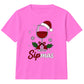 Sipmas Santa Hat Wine Glass Graphic Christmas Kids T-Shirt