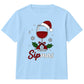 Sipmas Santa Hat Wine Glass Graphic Christmas Kids T-Shirt