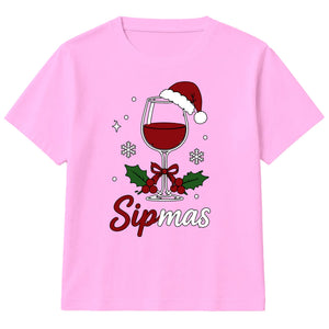 Sipmas Santa Hat Wine Glass Graphic Christmas Kids T-Shirt