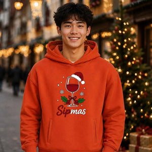 Funny Wine Lover Sipmas Holiday Christmas Oversized Hoodie