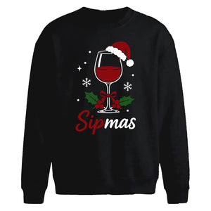 Sipmas Wine Glass Graphic Christmas Oversized Sweatshirt
