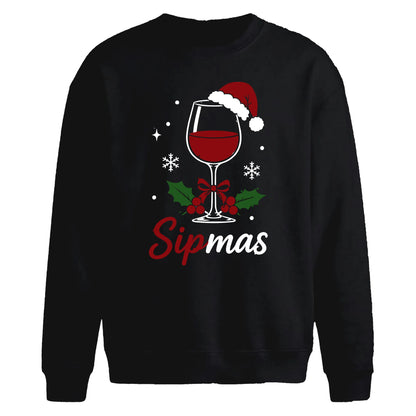 Sipmas Wine Glass Graphic Christmas Oversized Sweatshirt