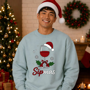 Sipmas Wine Glass Graphic Christmas Oversized Sweatshirt