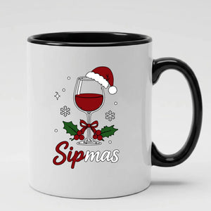 Sipmas wine glass graphic holiday rim accent christmas mug