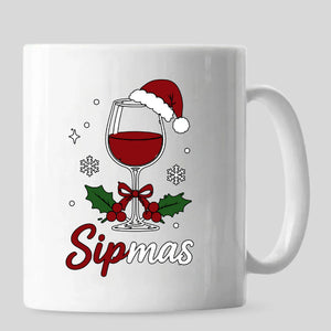 Sipmas wine glass graphic holiday rim accent christmas mug