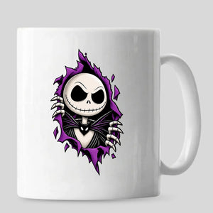 Skeleton character ripping through torn paper Halloween Mug