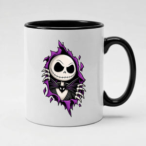 Skeleton character ripping through torn paper Halloween Mug