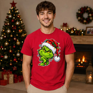 Sly smirking face holiday lights Christmas Unisex T-Shirt