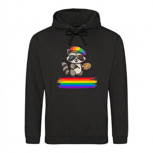 Smiling Raccoon Artist Beret Pride Month Unisex Hoodie