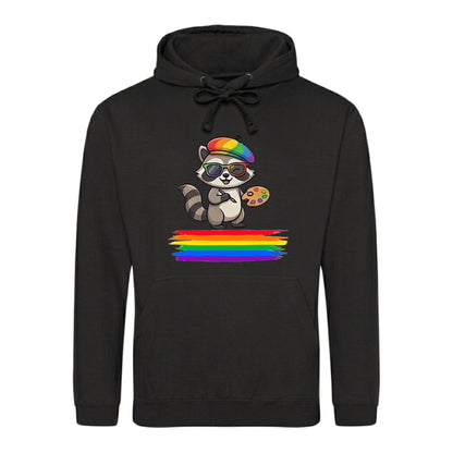 Smiling Raccoon Artist Beret Pride Month Unisex Hoodie