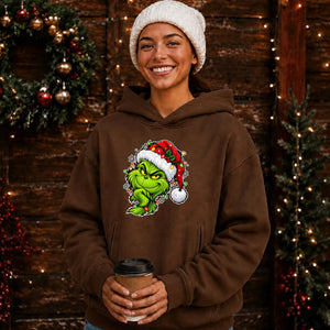 Smirking holiday lights face Christmas Oversized Hoodie