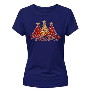 Sparkling red and gold trees Christmas Ladies T-Shirt