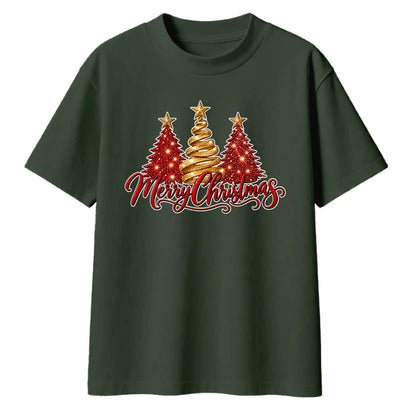 Sparkling red gold tree print Christmas Oversized T-Shirt