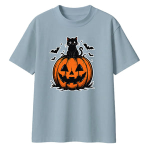 Spooky black cat and pumpkin Halloween Oversized T-Shirt