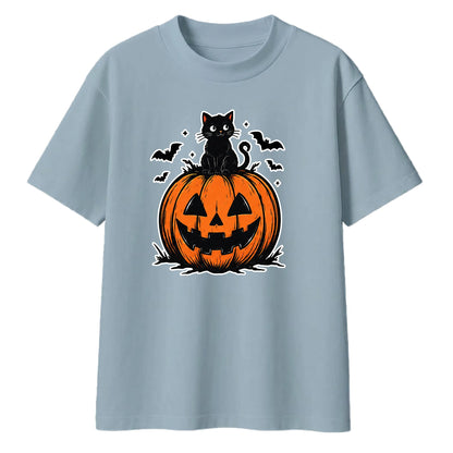 Spooky black cat and pumpkin Halloween Oversized T-Shirt