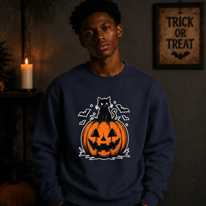 Spooky black cat jack-o-lantern Halloween Unisex Sweatshirt