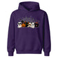 Spooky character group and spider web Halloween Kids Hoodie