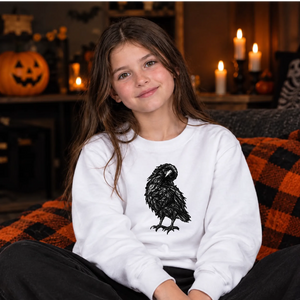 Spooky gothic sketchy raven bird Halloween Kids Sweatshirt