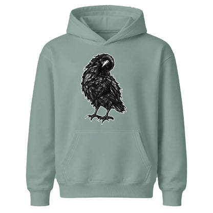 Spooky hand sketched dark raven bird Halloween Kids Hoodie