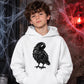 Spooky hand sketched dark raven bird Halloween Kids Hoodie