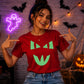 Spooky mischievous cat face Glow in the Dark Ladies T-Shirt