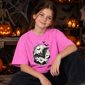 Spooky night sky bat moon graphic Halloween Kids T-Shirt