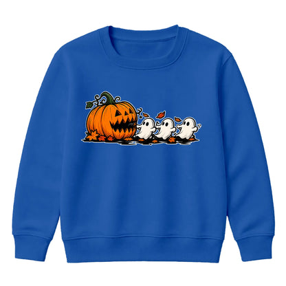 Spooky pumpkin chases three ghosts Halloween Kids Sweatshirt