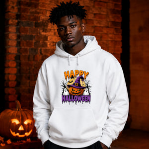 Spooky smiling pumpkin witch hat graphic Halloween hoodie
