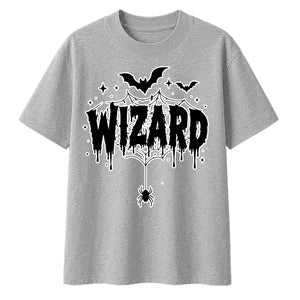 Spooky spider web wizard text Halloween Oversized t-shirt