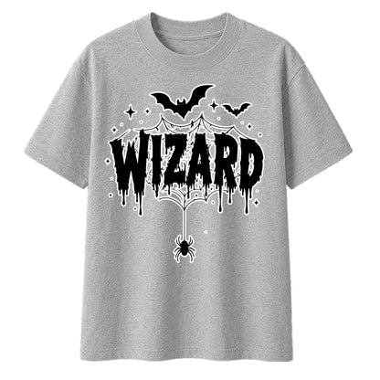 Spooky spider web wizard text Halloween Oversized t-shirt