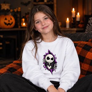 Spooky torn fabric skeleton face Halloween Kids Sweatshirt