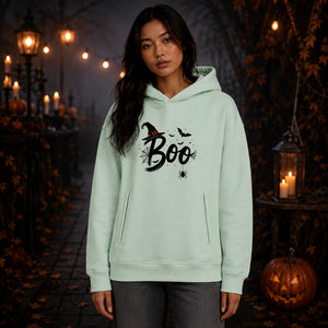 Spooky witch hat Boo graphics Halloween Oversized Hoodie