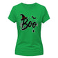 Spooky witch hat boo text graphic Halloween ladies t-shirt