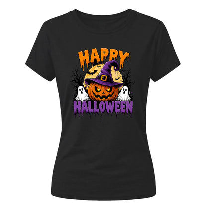 Spooky witch hat pumpkin graphic Halloween Ladies t-shirt