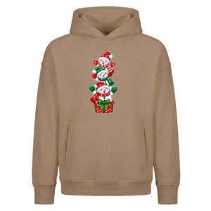 Stacked snowmen gift box art Christmas Oversized Hoodie