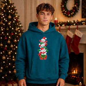 Stacked snowmen gift box art Christmas Oversized Hoodie
