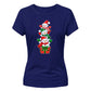 Stacked snowmen gift box graphic Christmas Ladies T-Shirt