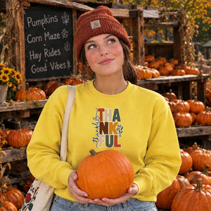 Stacked thankful leaf print Thanksgiving Unisex Sweatshirt