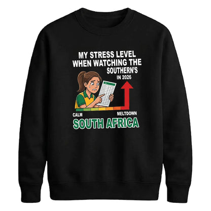 South Africa T20 Womens World Cup Tee Shirt Stress Level South Africa Cricket unisex sweatshirt