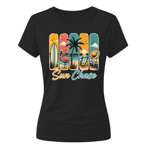 Sun Chase Tropical Beach Summer Graphic Print Ladies T-Shirt